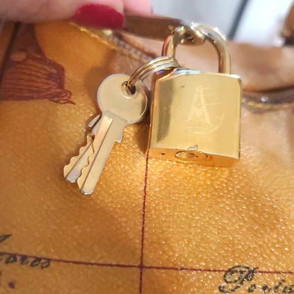 🇮🇹RAREALVIERO Martini Large Boston/speedy World Map Print Leather Duffel Bag🤎 - Picture 8 of 17